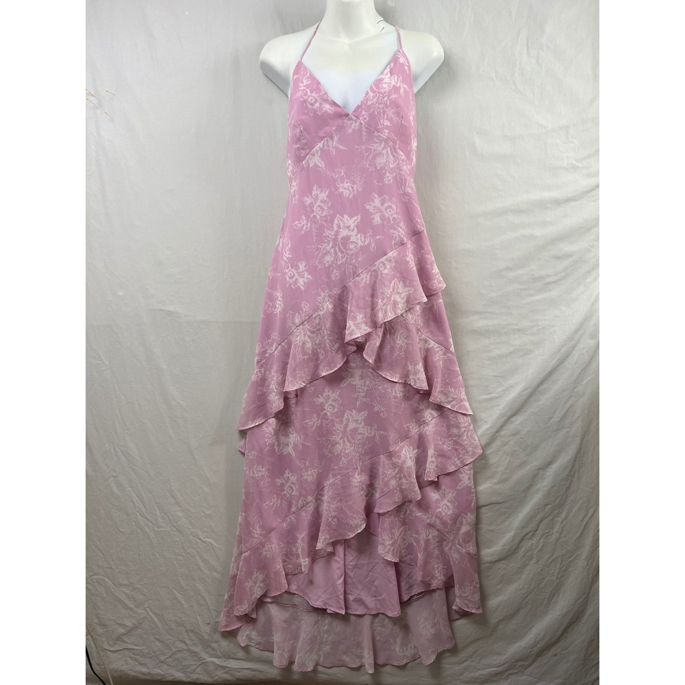 Wayf Maxi Slip Dress Women Large Blush Pink Floral Toile Ruffle Coquette
